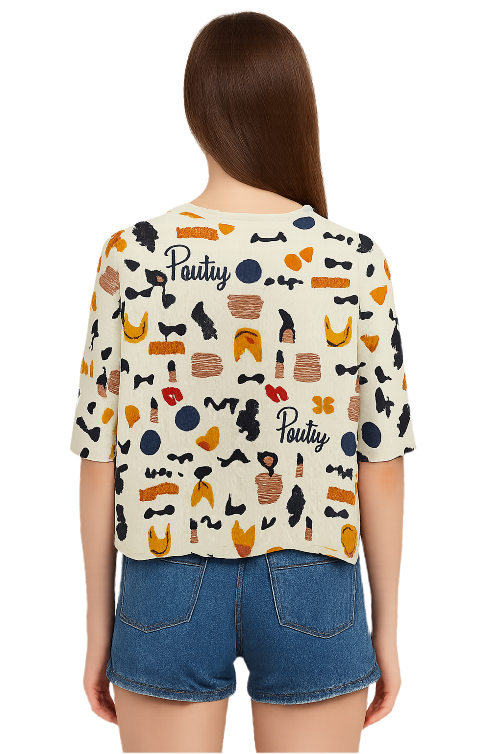 Off White Printed Three Quarter Drop Shoulder Top