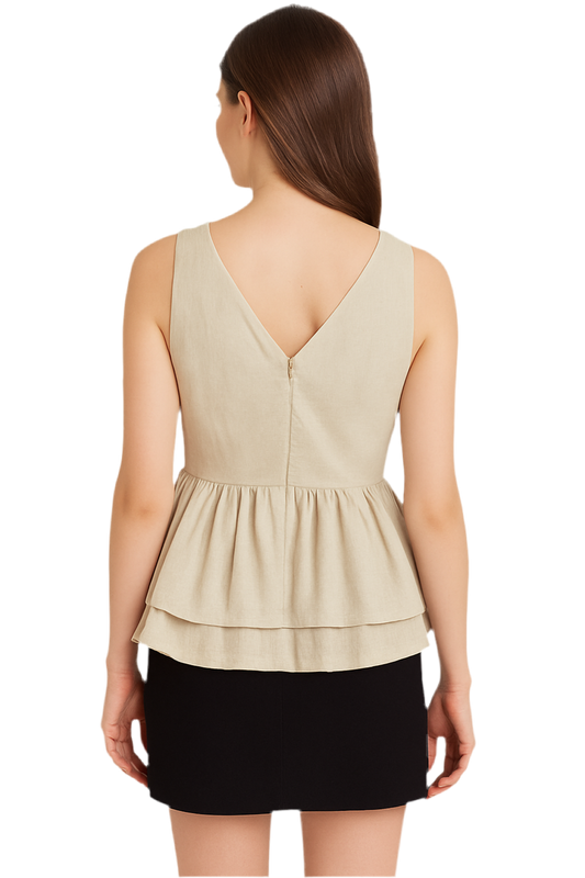 Gray colour sleeveless frontal bow top