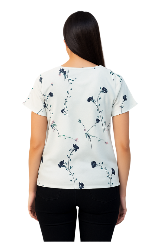 White Colour Printed Short Sleeve Updown Tunic Top