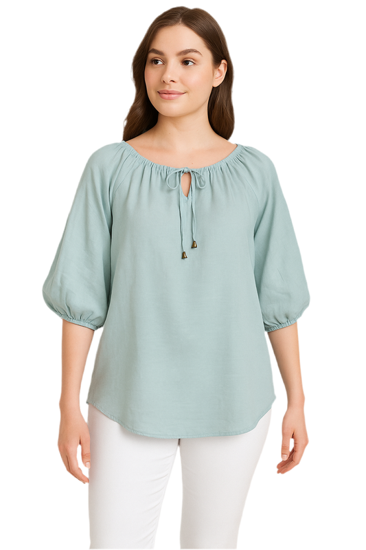 Sky Blue Colour Frontal Knotted Tunic Top