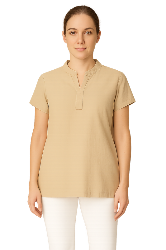Beige color short sleeve tunic top