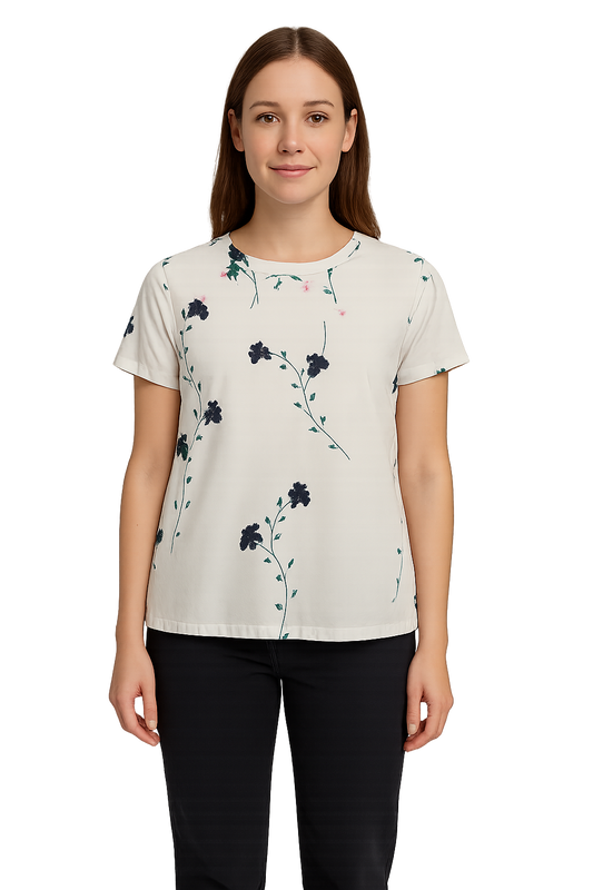 White Colour Printed Short Sleeve Updown Tunic Top