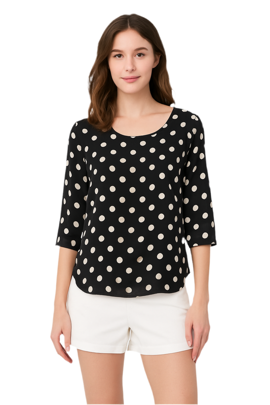 Printed Black Puff Sleeve Short Length Top