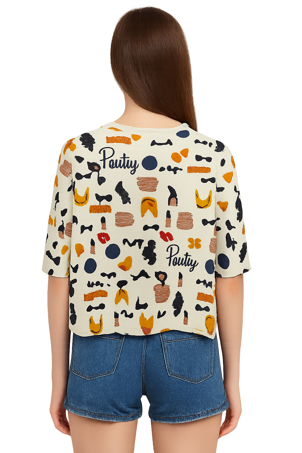 Off White Printed Three Quarter Drop Shoulder Top