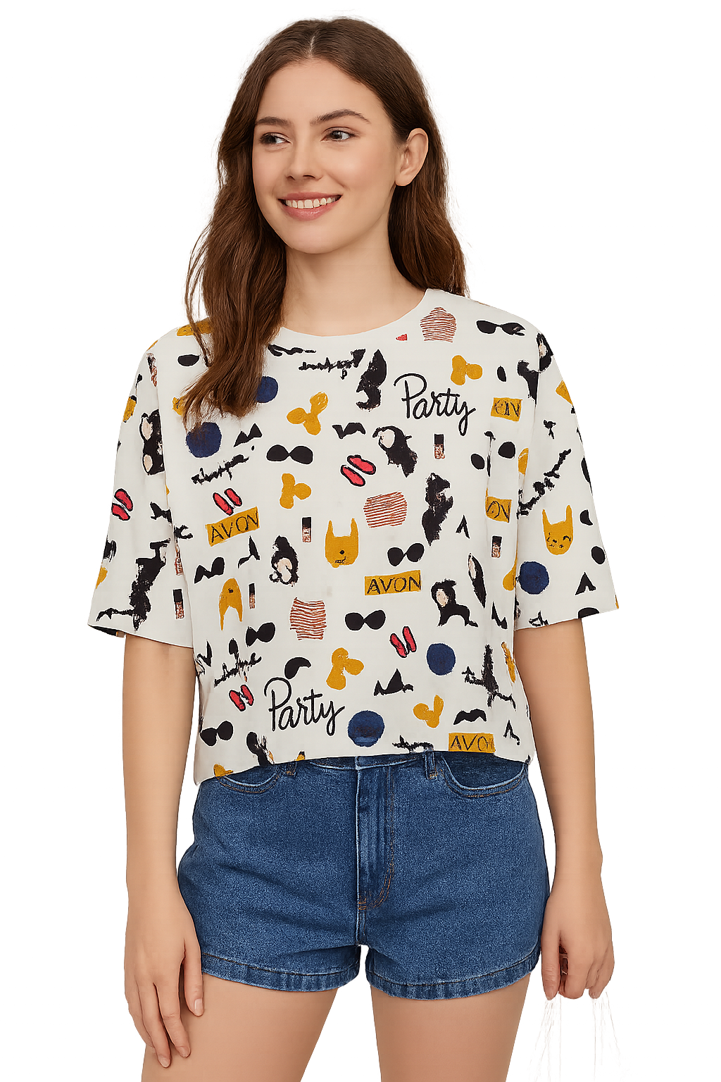 Off White Printed Three Quarter Drop Shoulder Top