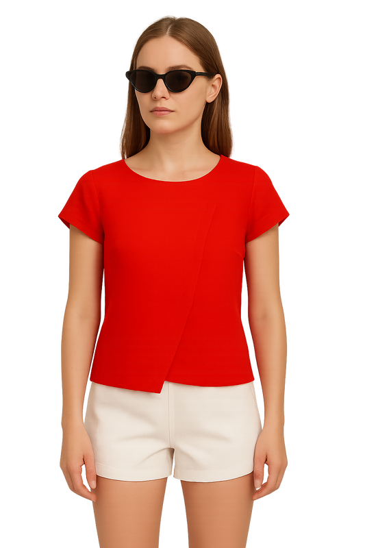 Red cap sleeved side cutted short top