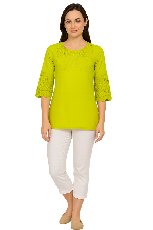 Neon green round neck laced tunic top