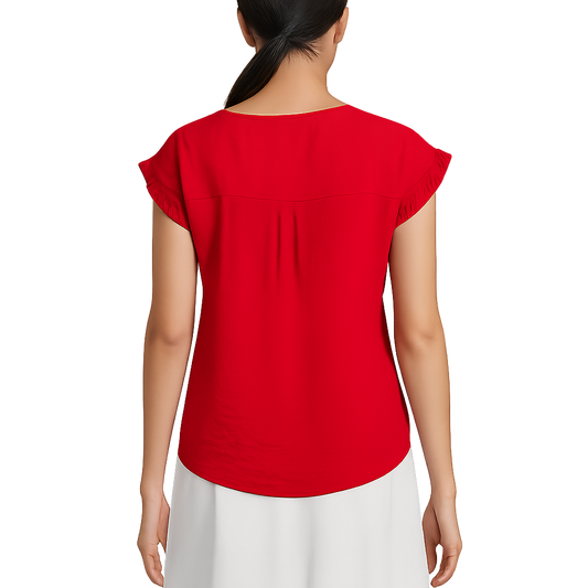 Red short frill sleeved front ruched top