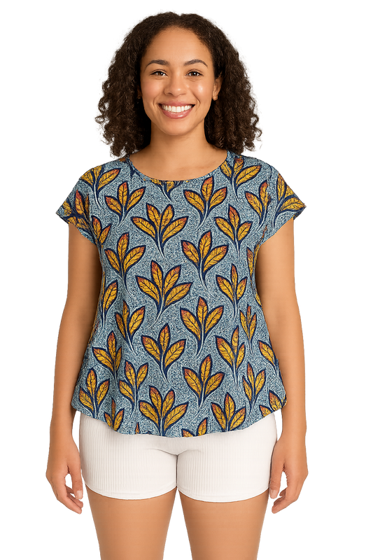 Printed cotton cap sleeved short length top