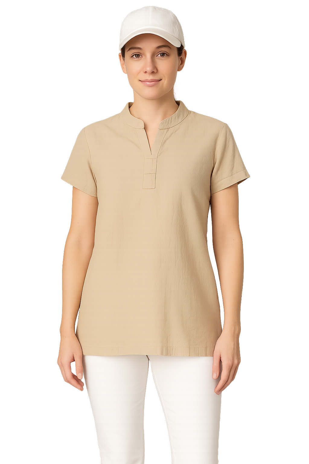 Beige color short sleeve tunic top