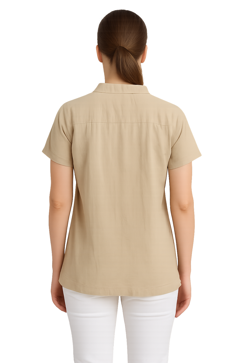 Beige color short sleeve tunic top