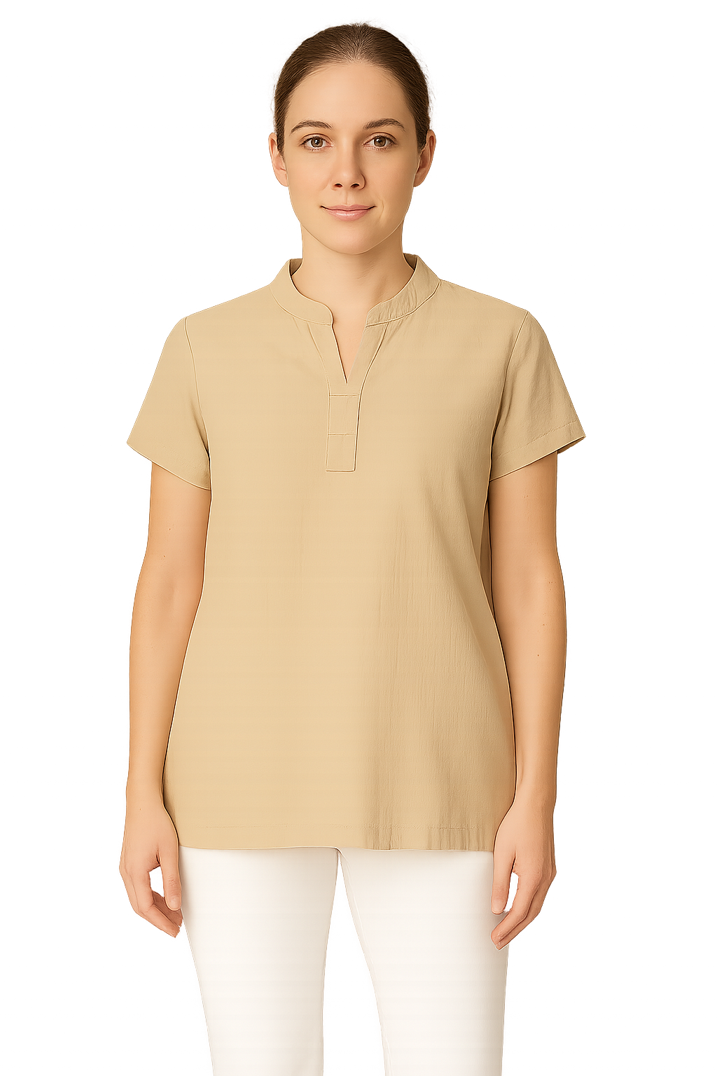 Beige color short sleeve tunic top