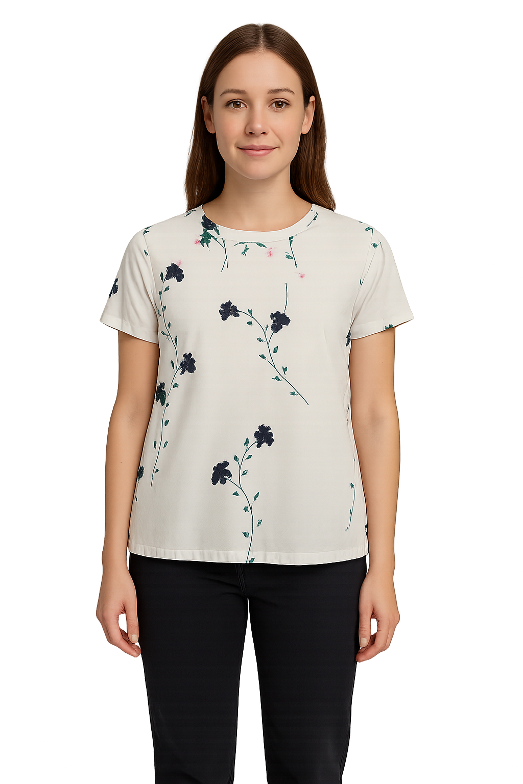 White Colour Printed Short Sleeve Updown Tunic Top