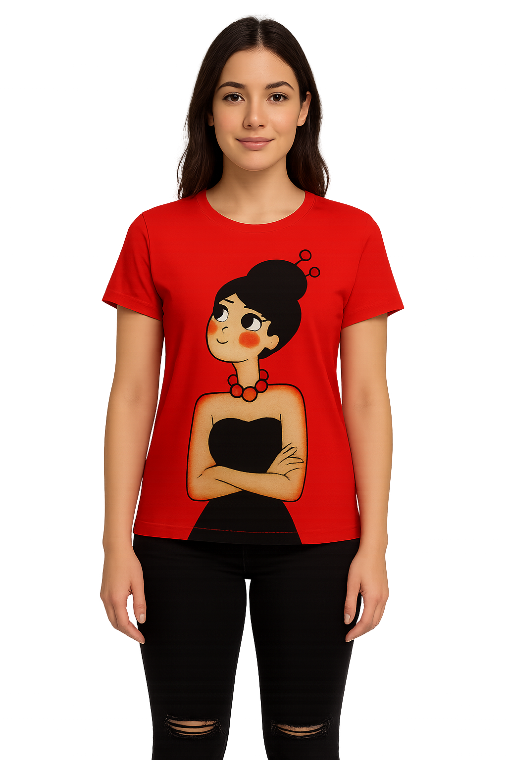 Red Printed Short Sleeved Tunic top