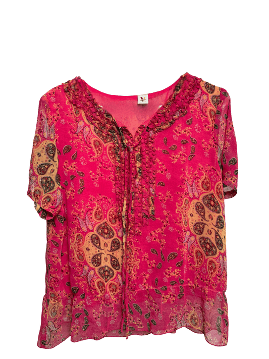 Short Sleeve Pink Printed A line Top