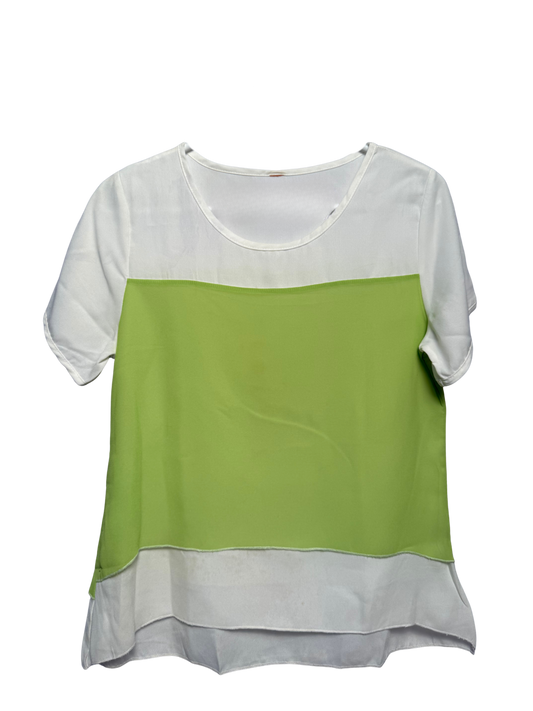 Short Sleeved White and Green A Line Top