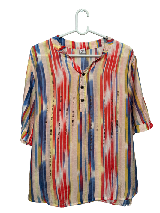 Cotton Multicoloured Three Quarter Tunic Top