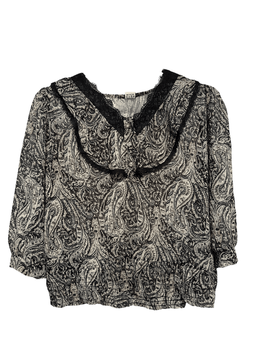 Printed Black Puff Sleeve Short Length Top