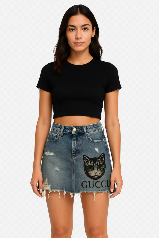 Denim colour sequined print skirt