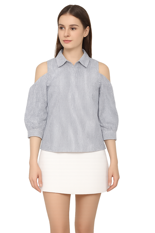 Cold shoulder striped top